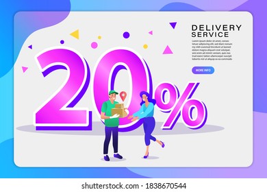 Delivery man handing over a parcel to customer. Big Sale. Pleasure Of Purchase. Business Isolated Cartoon Illustration.