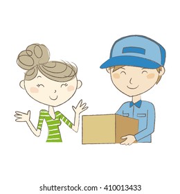 Delivery man handing a package to young woman