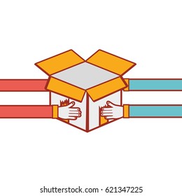 delivery man hands in the open box