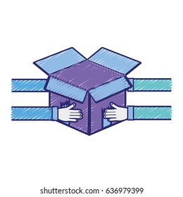 delivery man hands in the open box