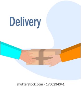 El repartidor entrega el paquete. Transporte de entrega rápido y gratuito. Compras en línea y entrega rápida