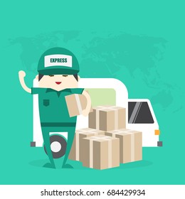 Delivery man hold box,delivery concept vector