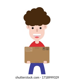 Delivery Man. Man holding box. Express concept. male character. Vector illustrations. Isolated background.