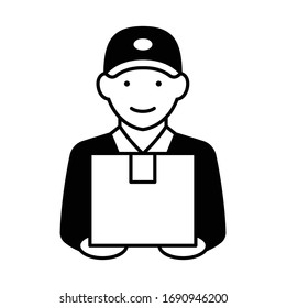 Delivery Man Holding Box Icon, Business Delivery Express Service Symbol, Design For Apps And Websites, Vector Illustration