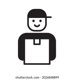 Delivery man holding box icon, Business delivery express service symbol, Outline flat design for apps and websites, Vector illustration
