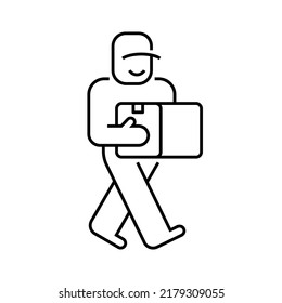 Delivery Man Holding Box Icon, Shipping Courier Symbol, Pictogram Design For Apps And Websites, Vector Illustration