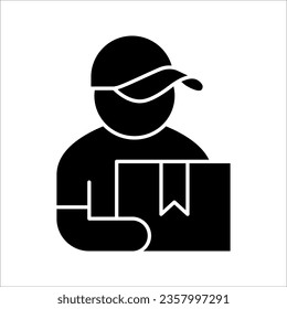 Delivery man holding box icon, Business delivery express service symbol, vector illustration on white background