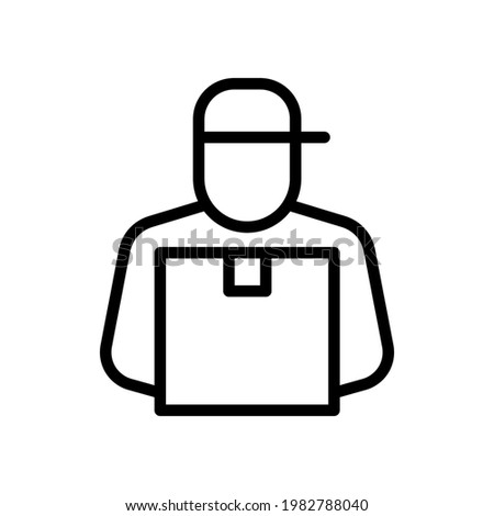Delivery man holding box icon, Business delivery express service symbol, Outline flat design for apps and websites, Vector illustration