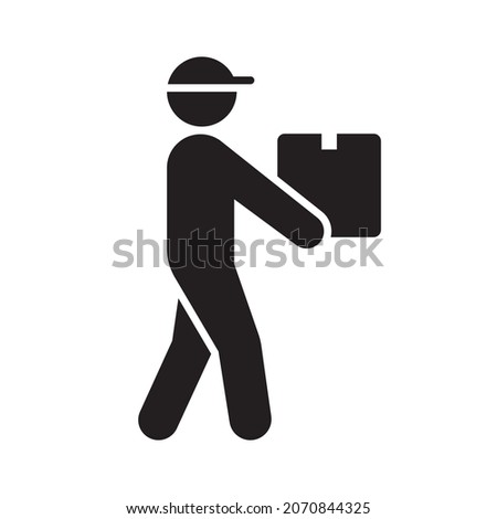 Delivery man holding box icon, Shipping courier silhouette symbol, Pictogram flat design for apps and websites, Vector illustration