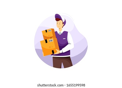 Delivery Man Holding Box Illustration