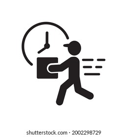Delivery man holding a box and moving very fast.