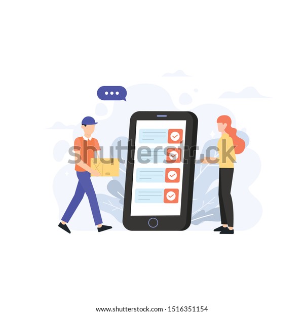 Delivery man are holding the box and up the stairs
to put boxes delivered to the customer. Delivery service
illustrations in flat
design