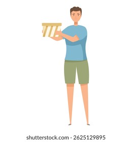 Delivery man holding cardboard box, shipping service concept