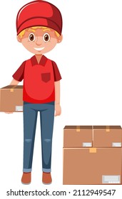 Delivery man holding a package cartoon character illustration