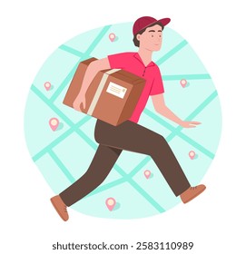 Delivery Man Holding a Parcel Box for Shipping and Logistics Service Concept Illustration