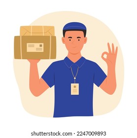 Delivery Man Holding the Parcel Boxes for Shipping Concept illustration
