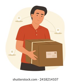 Hombre de Entrega que sostiene las cajas de paquetes para la ilustración del concepto de envío y logística