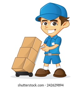 Delivery man holding trolley