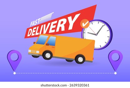 Delivery man holds a cardboard box. Man standing next to delivery van. Transport and people. male worker loads boxes in truck. Online shopping. Ecommerce concept. Vector flat design illustrati