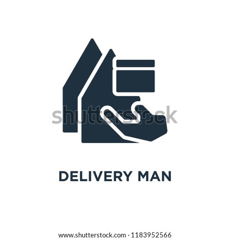 Delivery Man icon. Black filled vector illustration. Delivery Man symbol on white background. Can be used in web and mobile.
