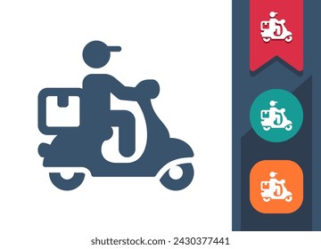 Delivery Man Icon. Courier, Box, Parcel, Scooter, Moped. Professional, pixel perfect vector icon.