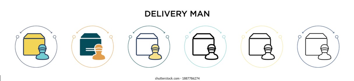 Delivery man icon in filled, thin line, outline and stroke style. Vector illustration of two colored and black delivery man vector icons designs can be used for mobile, ui, web