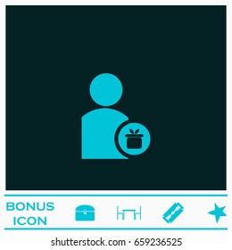Delivery man icon flat. Blue pictogram on dark background. Vector illustration symbol and bonus icons