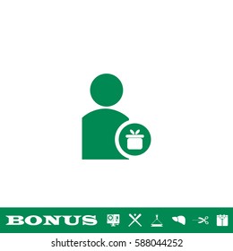 Delivery man icon flat. Green pictogram on white background. Vector illustration symbol and bonus button