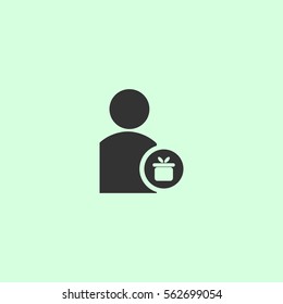 Delivery man icon flat. Grey vector symbol on green background