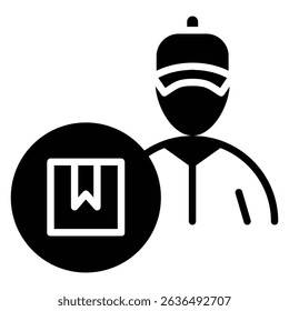 Delivery man icon Flat outline fill black and white
