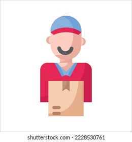 Delivery man icon flat style with editable stroke. Vector Illustration 