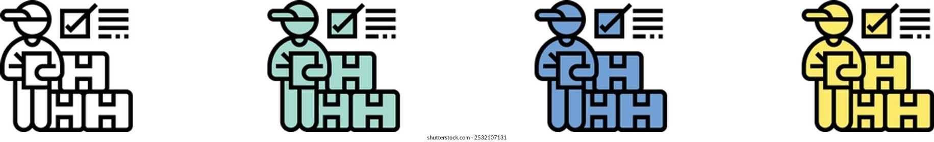 delivery man icon. Outline, Green, Blue and Yellow Style Design Isolated On White Background