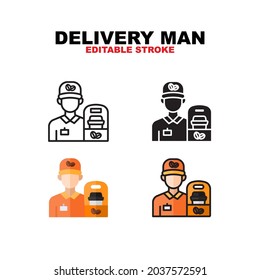Delivery Man icon symbol set of outline, solid, flat and filled outline style. Isolated on white background. Editable stroke vector icon.
