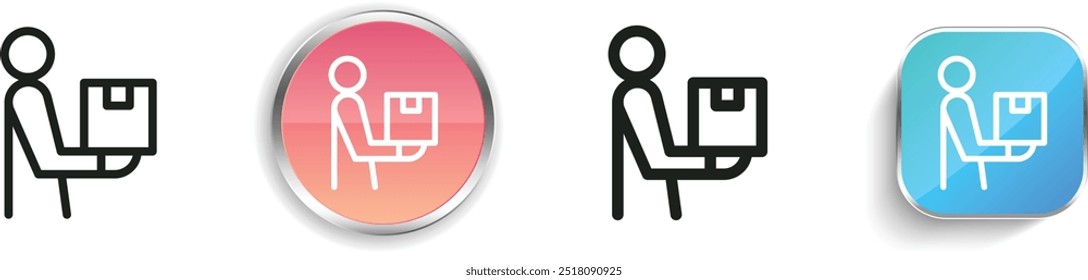 Liefermann-Symbol. Design mit dünnen Linien, regelmäßigen Linien und Schaltflächen einzeln auf weißem Hintergrund