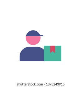 delivery man icon vector flat style. colored courier icon design. isolated on white background