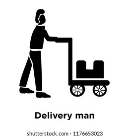 Delivery man icon vector isolated on white background, logo concept of Delivery man sign on transparent background, filled black symbol