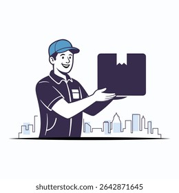 Delivery man illustration holding box parcel for delivery service