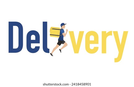 Delivery man illustration. A young guy with a backpack is running. Fast delivery. Delivery service.