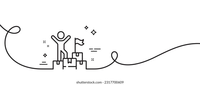 Delivery man line icon. Continuous one line with curl. Courier with packages sign. Things deliver symbol. Delivery man single outline ribbon. Loop curve pattern. Vector