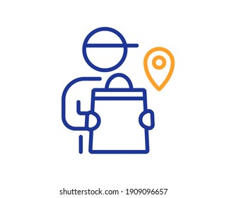 Delivery man line icon. Courier location sign. Order delivery symbol. Quality design element. Line style delivery man icon. Editable stroke. Vector