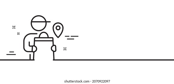 Delivery man line icon. Courier location sign. Order delivery symbol. Minimal line illustration background. Delivery man line icon pattern banner. White web template concept. Vector