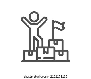 Delivery man line icon. Courier with packages sign. Things deliver symbol. Quality design element. Linear style delivery man icon. Editable stroke. Vector