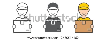 Delivery man line icon, courier and delivery, man holding box sign vector graphics, a linear icon on a white background, eps 10
