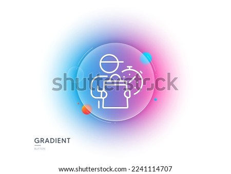Delivery man line icon. Gradient blur button with glassmorphism. Express courier sign. Order delivery symbol. Transparent glass design. Delivery man line icon. Vector