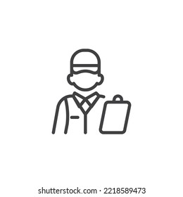 Delivery man line icon. linear style sign for mobile concept and web design. Courier with document outline vector icon. Symbol, logo illustration. Vector graphics