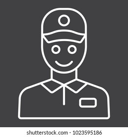 Delivery man line icon, logistic and delivery, courier sign vector graphics, a linear pattern on a black background, eps 10.