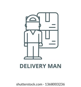 Delivery man  line icon, vector. Delivery man  outline sign, concept symbol, flat illustration