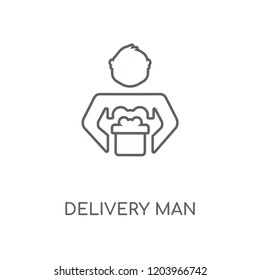 Delivery man linear icon. Delivery man concept stroke symbol design. Thin graphic elements vector illustration, outline pattern on a white background, eps 10.