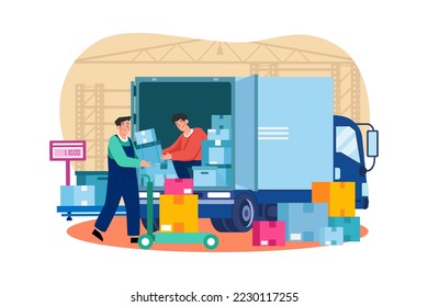 Delivery Man Loading Parcels In Truck