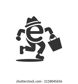 delivery man logo, initial e, courier logo template, on time delivery icon